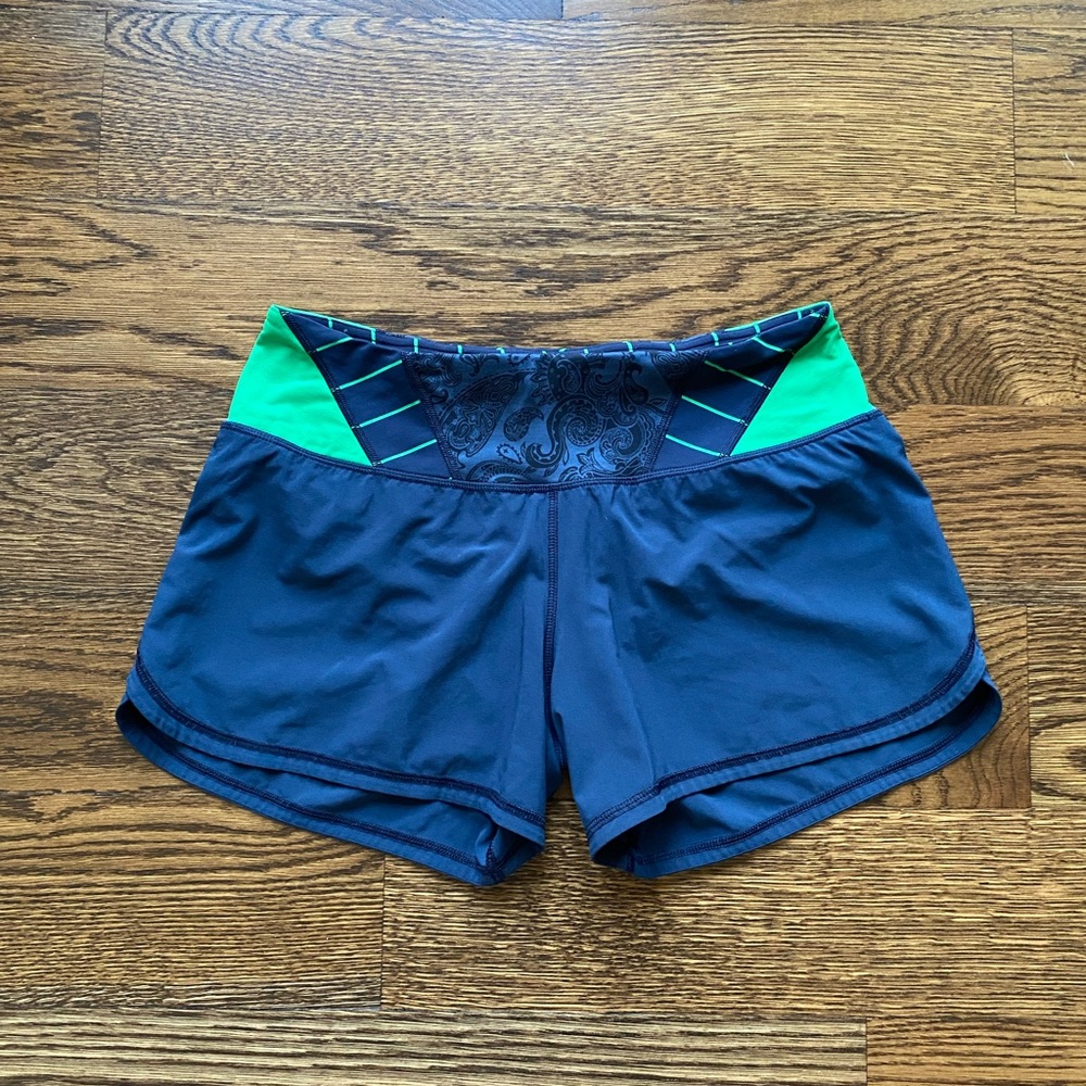 Lululemon Navy and Green Athletic Shorts
